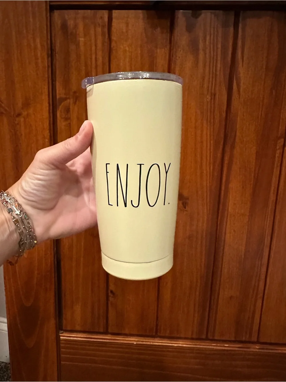 ENJOY. Cream Insulated Tumbler - Rae Dunn